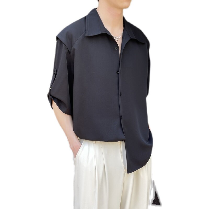 2025夏季新款冰丝高级感轻熟痞帅男士落肩短袖衬衫A202CS218P60,男装T恤,星座1311（原A202）