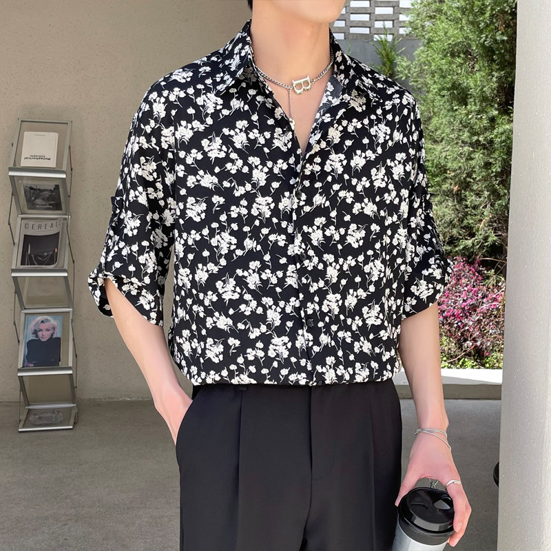 春夏新款高级感碎花衬衫男士短袖冰丝衬衣薄款A202CS316P50,男装T恤,星座1311（原A202）
