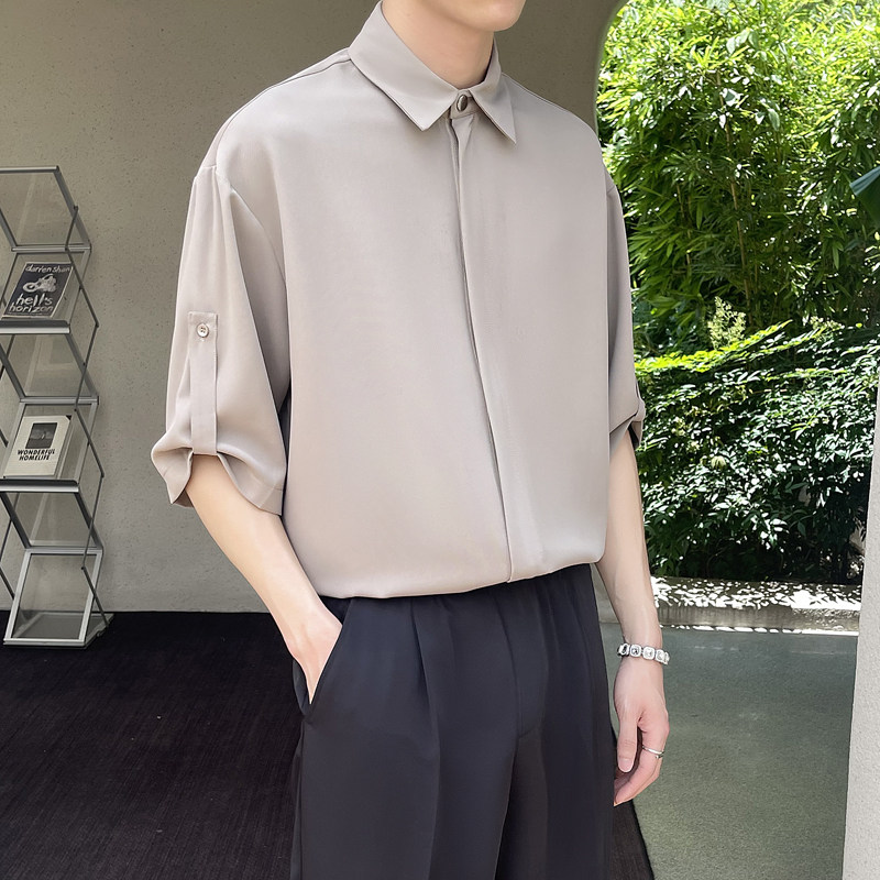 2025夏季新款隐形拉链高级感冰丝男士宽松短袖衬衫潮A202CS719P60,男装T恤,星座1311（原A202）