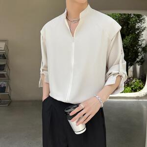 2025男士立领风简约高级感长袖飘带冰丝垂坠衬衫 A202CS518P65图片
