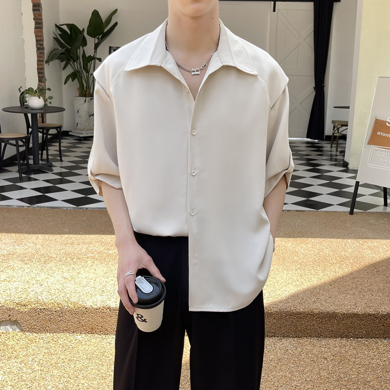 2025夏季新款冰丝高级感轻熟痞帅男士落肩短袖衬衫潮A202CS218P60,男装T恤,星座1311（原A202）