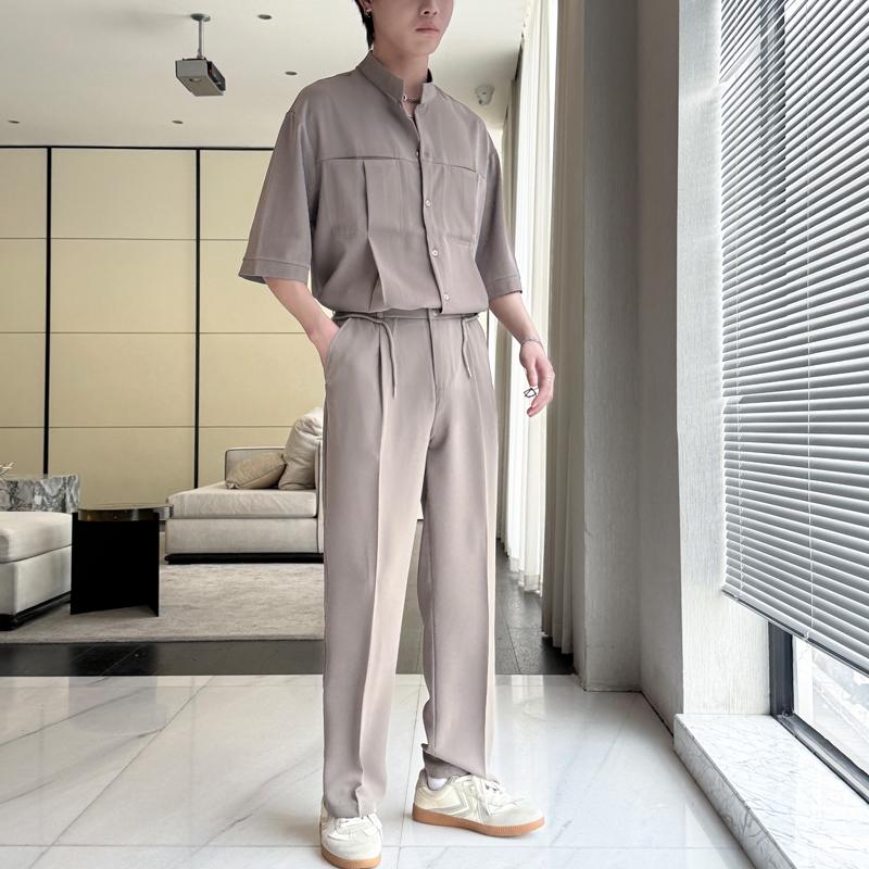 新款冰丝时尚短袖衬衫套装直筒宽松休闲长裤两件套A202TZ319P120,男装衬衫,星座1311（原A202）