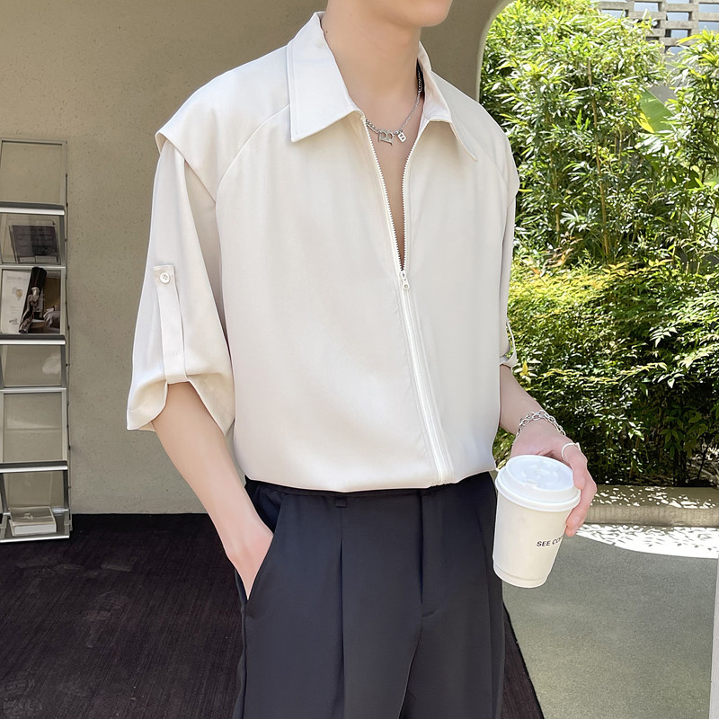 2025夏季高级感男士痞帅冰丝短袖衬衫轻熟风抖音A202CS718P60,男装T恤,星座1311（原A202）