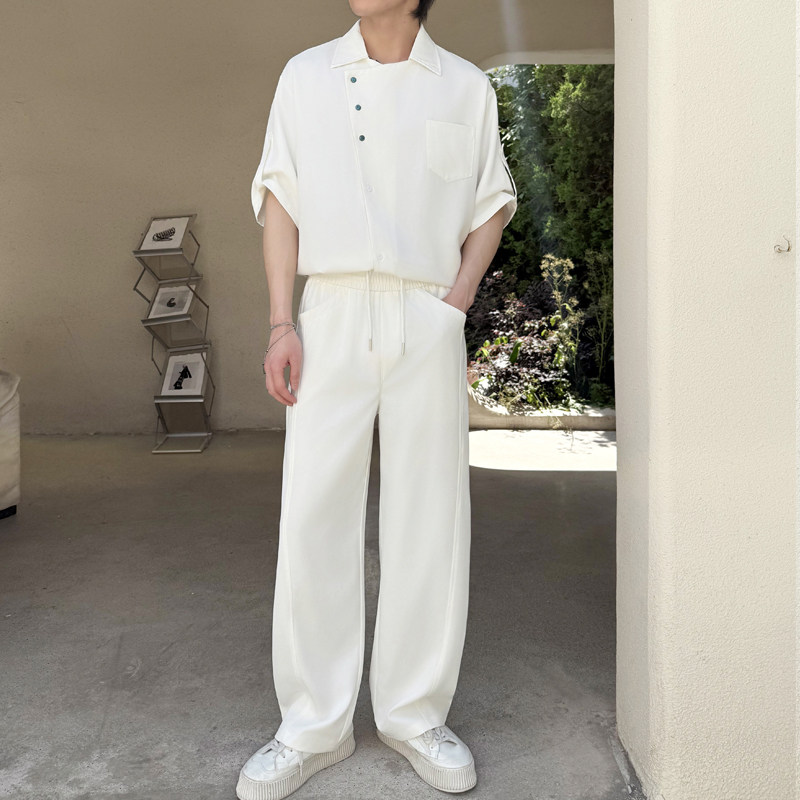 2026夏男冰丝白色短袖衬衫长裤套装宽松休闲两件套1311TZ3918P125，男装T恤，星座1311（原A202）