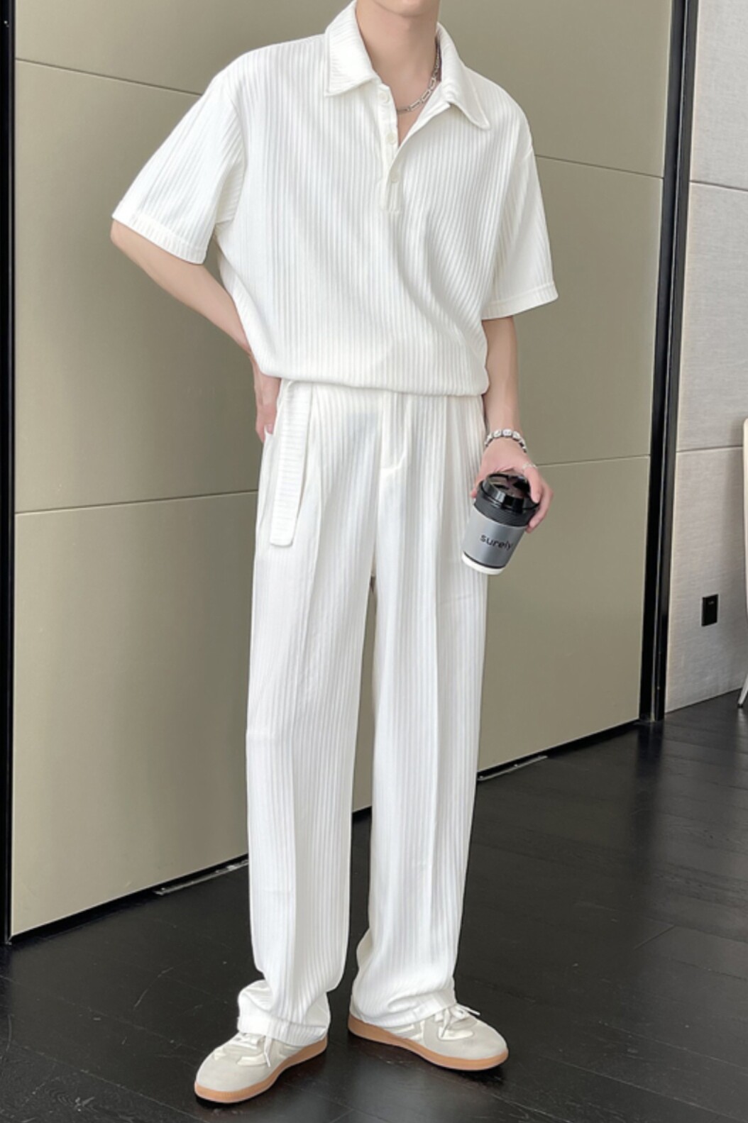 2025高级短袖polo衫宽松松紧直通阔腿休闲裤套装A202TZ2015P115,男装T恤,星座1311（原A202）