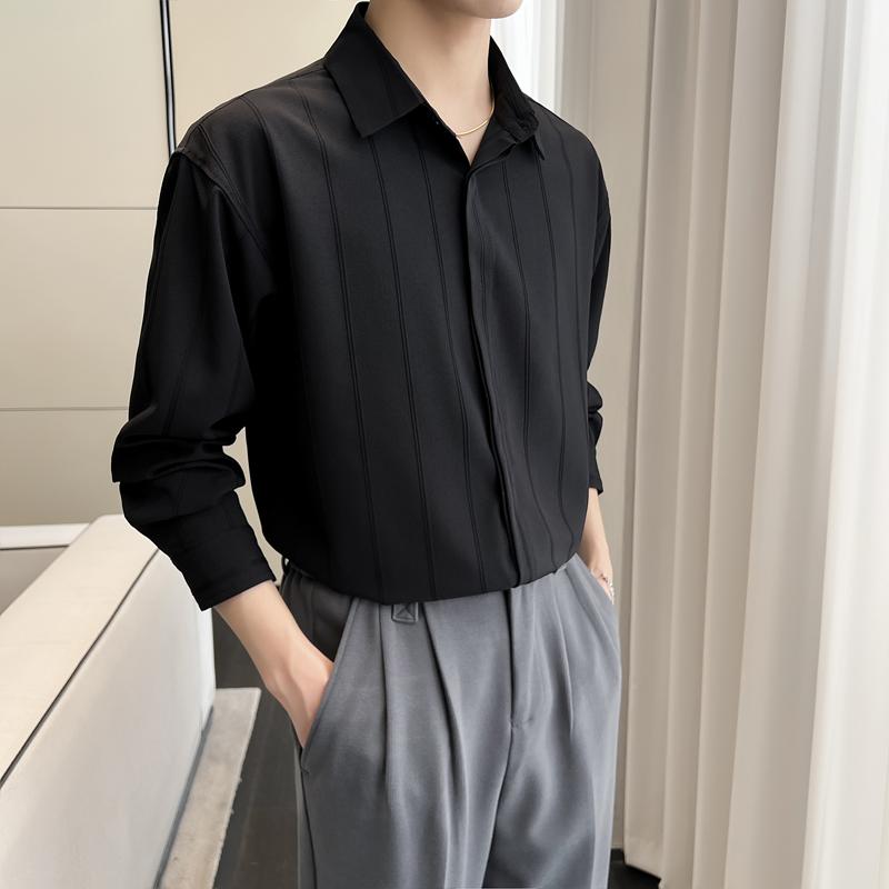 2025新款男士长袖条纹纯色休闲衬衫落肩垂坠感A202CS5138P65,男装衬衫,星座1311（原A202）