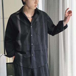 2025春夏男士高级条纹肌理感落肩设计感宽松潮牌衬衫A202CS621P70图片