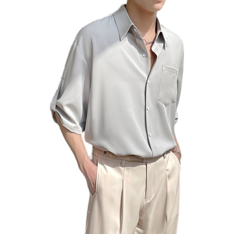 2022冰丝短袖衬衫宽松落肩潮衬衣抖音直播A202C012P55控78,男装衬衫,星座1311（原A202）