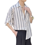 2025夏季男条纹短袖衬衫冰丝垂感轻熟风衬衣抖音A202CS918P55，男装T恤，星座1311（原A202）