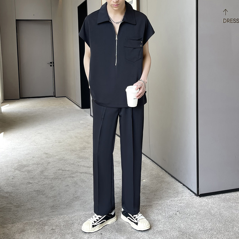 夏季新款高级感套头冰丝无袖衬衫休闲长裤套装A202TZ911P120,男装衬衫,星座1311（原A202）
