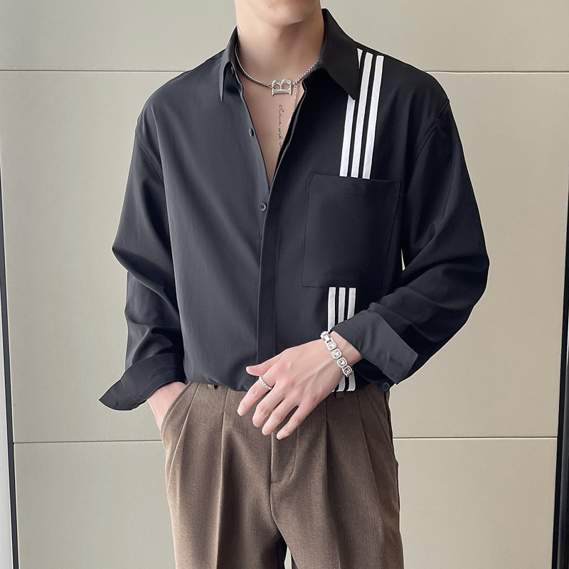 2025春夏高级感男英伦简约条纹宽松落肩长袖衬衫潮A202CS356P65,男装衬衫,星座1311（原A202）