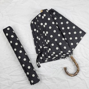 【日本制】复古黑白波点竹节二折伞半自动轻量抗风黑胶折叠晴雨伞