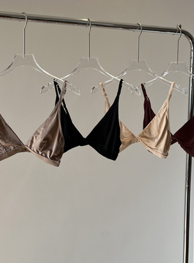 法式bralette超薄款无胸垫内衣女深V性感大胸显小三角杯文胸夏季