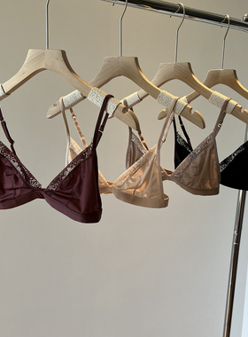 法式内衣女bralette超薄款无胸垫文胸无钢圈透气睫毛蕾丝胸罩夏季