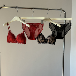 红色内衣女结婚新娘文胸本命年无钢圈性感蕾丝文胸套装 小胸聚拢