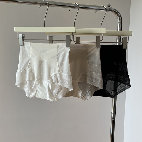 高腰内裤女性感无痕交叉收腹提臀打底短裤夏季薄款透气三角裤轻奢