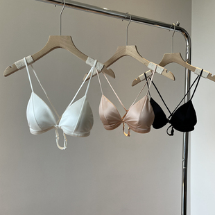 细肩带文胸小胸三角杯法式 前扣式 性感胸罩缎面 薄款 美背内衣女夏季