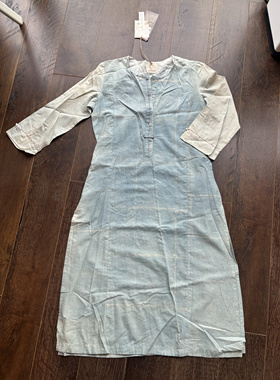 全新印度高端女装kurta牛仔做旧全棉Folksong贝壳长袍裙子上衣