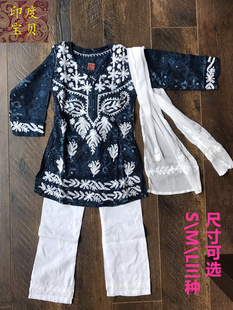 印度进口 女童服装上衣裤子围巾三件套 民族表演出幼儿园舞台纱丽