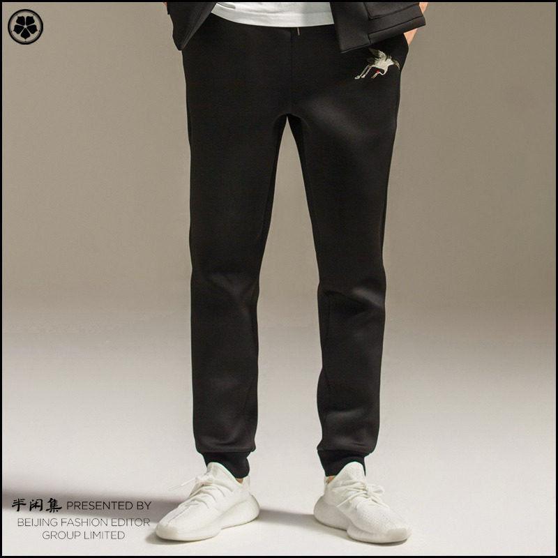 半闲集中国风长裤 潮男时尚仙鹤刺绣秋冬款太空棉小脚休闲 直筒裤|msdalam kategori Pakaian Lelaki, seluar santai - dari Buy2taobao.com untuk memberikan perkhidmatan ejen Taobao profesional membeli