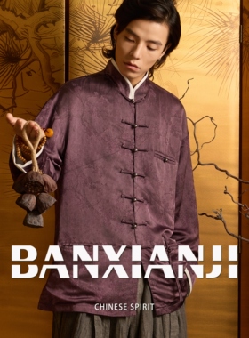 半闲集＜暮染枝＞紫色国风唐装新中式男装秋冬重工复古提花外套