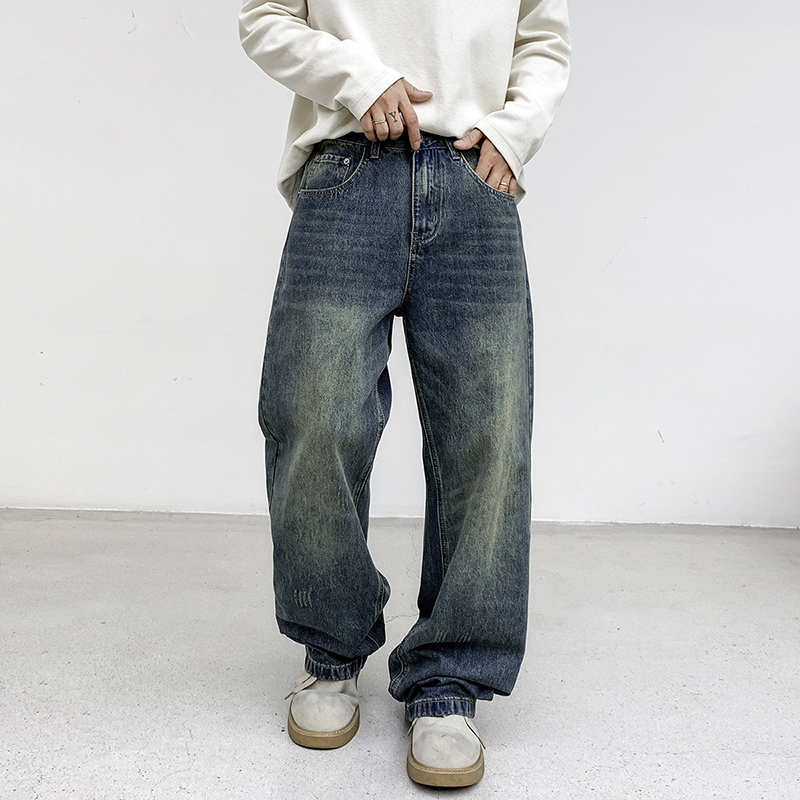 美式高街水洗直筒牛仔裤男士宽松