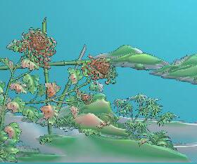 梅兰竹菊花鸟精雕扫描图手工挂屏屏风落地屏