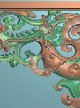 精雕图浮雕 草凤凰角花MNY 灰度图东阳木雕工艺品手工雕刻