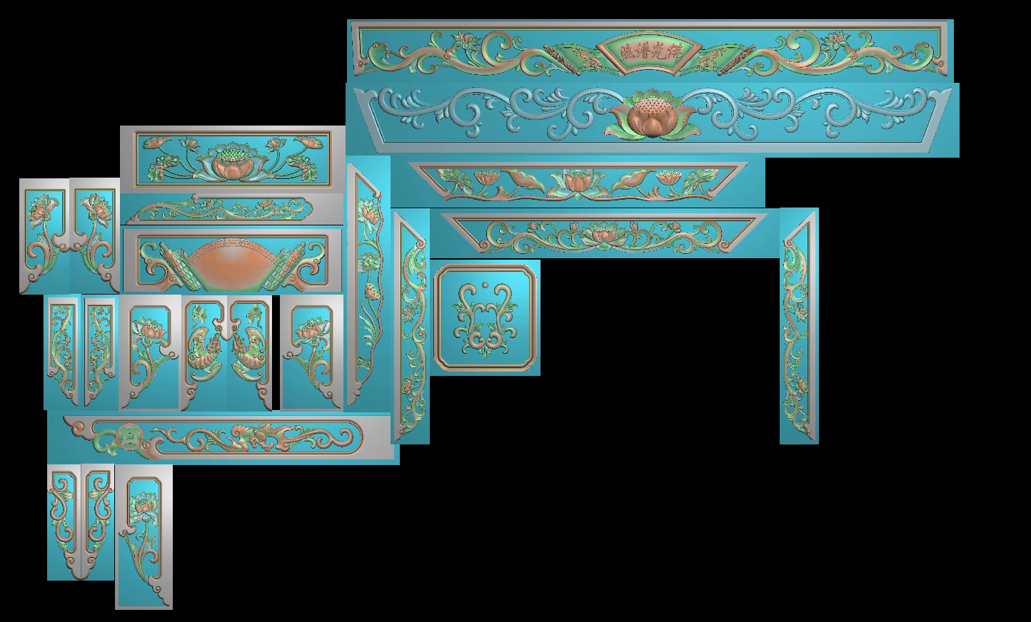 精雕图洋花莲花 佛龛荷花神庵 灰度图东阳木雕工艺品藏式图石雕图