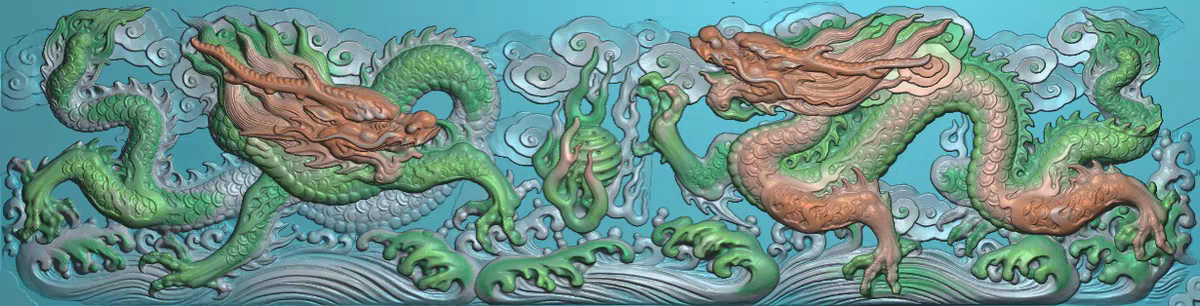 精雕图真龙 双龙戏珠WQSZ6 灰度图东阳木雕工艺品挂件挂屏屏风图片