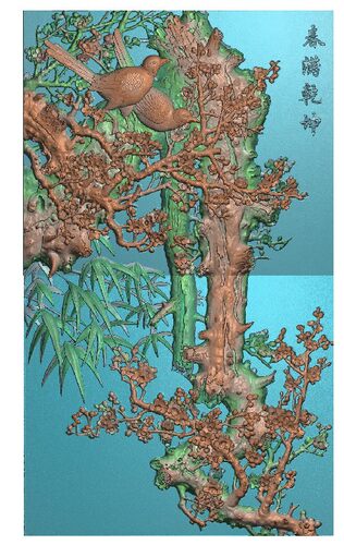 春满乾坤梅花东阳木雕工艺品挂件挂屏屏风手工雕刻扫描精雕图
