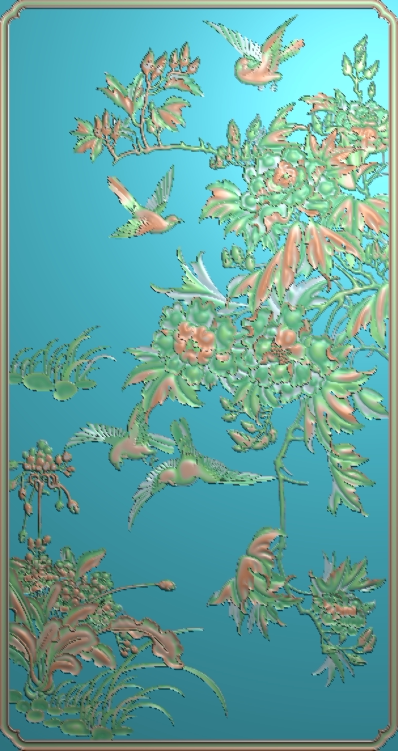 门板561花鸟东阳木雕工艺品挂件挂屏屏风手工雕刻扫描精雕图