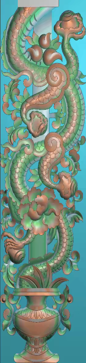 精雕图浮雕藏式 独立龙头龙柱 动物灰度图东阳木雕工艺品手工雕刻
