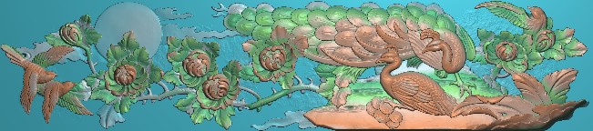 花鸟冬瓜梁-1东阳木雕工艺品挂件古建构件装修扫描精雕图