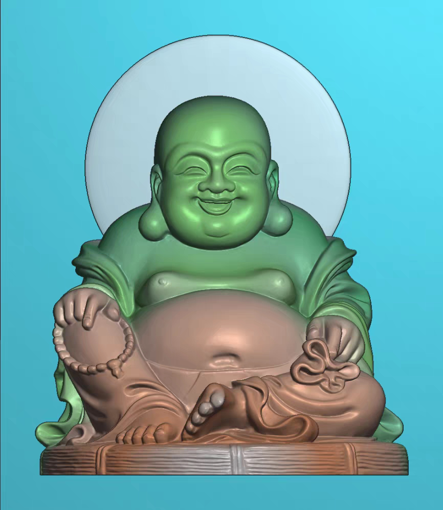 精雕图浮雕玉雕佛像人物笑佛 双面弥勒佛摆件 灰度图东阳木雕工艺
