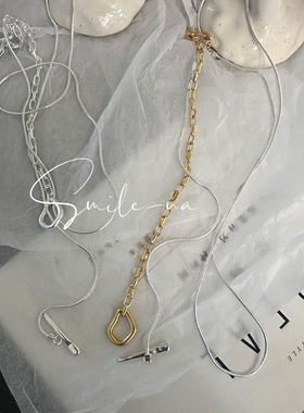 韩国进口小众S925纯银不规则拼色时尚几何Y字长款项链女锁骨链