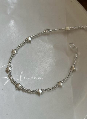 韩国进口小众设计S925纯银五角星圆珠银珠简约百搭拼接手链手环