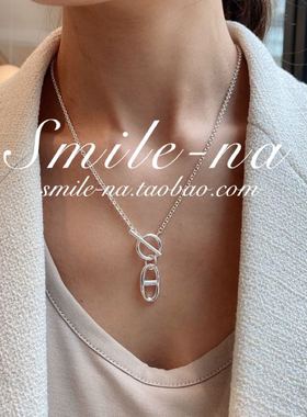 韩国进口925纯银OT扣猪百搭项链