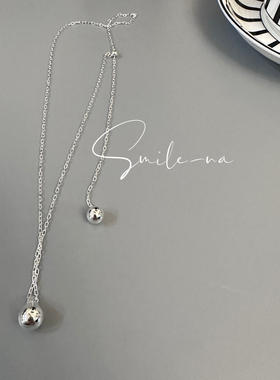 韩国进口925纯银珠实心水滴造型抽拉可调节长短项链锁骨链毛衣链