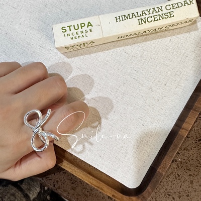 韩国进口小众设计款925纯银蝴蝶结时尚可爱夸张开口戒指指环女