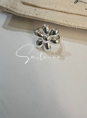 韩国进口S925纯银小众设计立体太阳花开口戒指百搭可爱指环