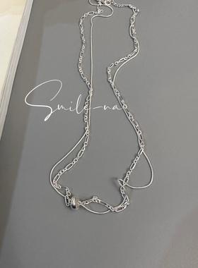 韩国925纯银拼接项链短项链