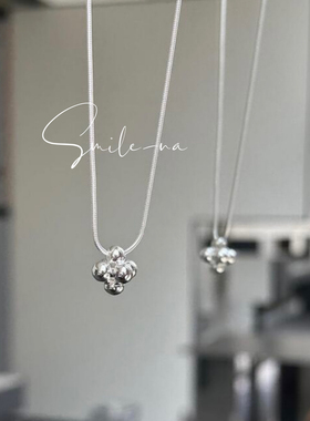 韩国进口925纯银圆球葡萄银珠吊坠时尚百搭蛇骨链条项链锁骨链女