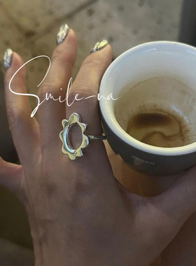 韩国进口小众款S925纯银时尚百搭花朵造型开口小花戒指 指环