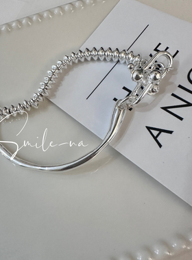 韩国进口小众款S925纯银算盘珠马蹄扣半手镯拼接时尚百搭手链手环