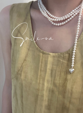 韩国进口925纯银爱心吊坠天然不规则淡水珍珠多层时尚锁骨项链女