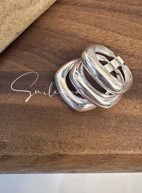韩国进口小众款925纯银三层时尚夸张食指重工戒指百搭指环