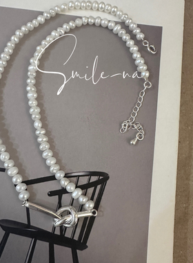 韩国进口S925纯银天然不规则珍珠打结吊坠时尚百搭项链锁骨链