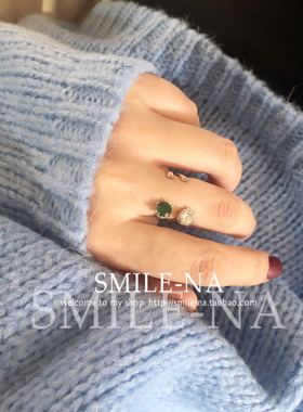 设计师款纯银镶钻关节祖母绿戒指
