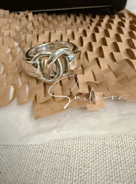 韩国进口小众设计款S925纯银双C打结交叉重工复古做旧风戒指指环